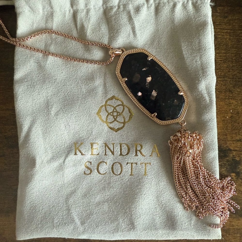 Kendra Scott Rose Gold and obsidian granite Rayne Pendant Necklace